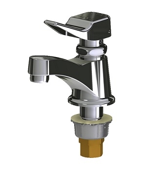 Chicago Faucets 333-336PSHABCP Single Supply Metering Sink Faucet, 3-3/8" Center to Center Integral Cast Brass Spout, 2.2 GPM Softflo Aerator, Push-Tilt Handle with "PUSH"