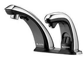Sloan ESD-20080-P-BDT CP Soap Dispenser with Faucet Combination, AC Powered, Sensor Activated, ADA Compliant, Chrome Plated Brass, with Plug-In Transformer ETF-233 and Below Deck Thermostatic Mixing Valve (DISCONTINUED)