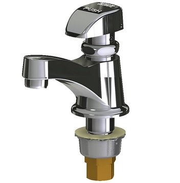 Chicago Faucets 335-E12PSHABCP Single Supply Metering Sink Faucet, 3-3/8" Center to Center Integral Cast Brass Spout, 2.2 GPM Softflo Aerator, 1-1/2" Push-Tilt Handle Indexed "PUSH"