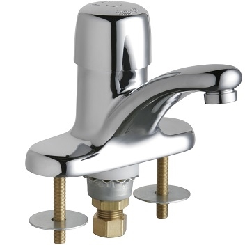 Chicago Faucets 3400-ABCP Single Supply Metering Sink Faucet, Deck Mounted, 4" Fixed Centers, 0.5 GPM Non-Aerating Spray