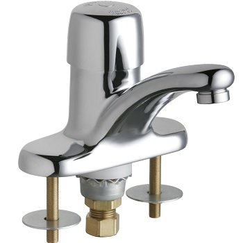 Chicago Faucets 3400-E39VPABCP Single Supply Metering Sink Faucet, 4" Fixed Centers, 4-3/4" Center to Center Integral Spout, 0.35 GPM Vandal Proof Econo-Flo Non-Aerating Outlet