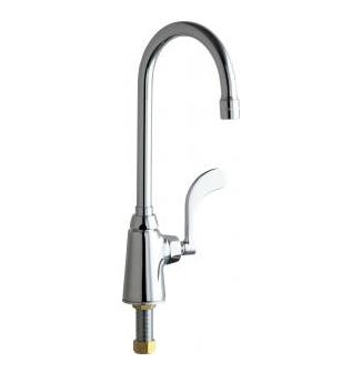 Chicago Faucets 350-317XKABCP Single Supply Sink Faucet, 5-1/4" Gooseneck Spout, 2.2 GPM Softflo Aerator, Ceramic 1/4-Turn Operating Cartridge, 4" Wristblade Handle
