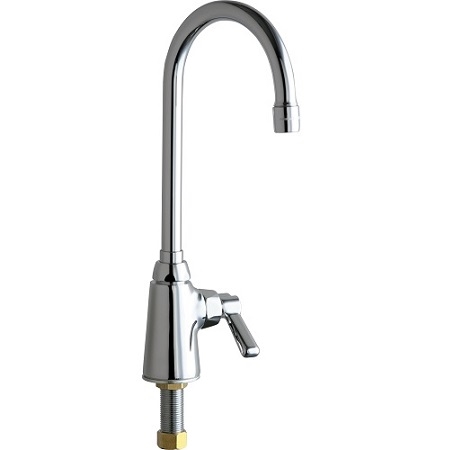 Chicago Faucets 350-E35VXKABCP Single Supply Sink Faucet, 5-1/4" Gooseneck Spout, 1.5 GPM Vandal Proof Softflo Aerator, Ceramic Cartridge, 2-3/8" Lever Handle