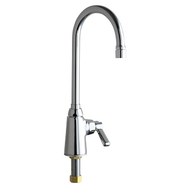 Chicago Faucets 350-VPAXKABCP Single Supply Sink Faucet, 5-1/4" Gooseneck Spout, 2.2 GPM Vandal Proof Softflo Aerator, Ceramic 1/4-Turn Operating Cartridge, Lever Handle