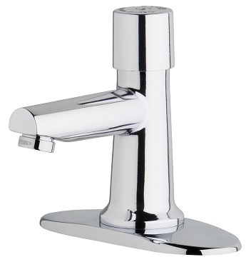 Chicago Faucets 3500-4E39VPABCP Single Supply Metering Sink Faucet, 4" Fixed Centers, 0.35 GPM Vandal Proof Econo-Flo Non-Aerating Outlet, 4" Integral Spout