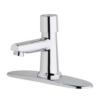 Chicago Faucets 3500-8E2805ABCP Single Supply Metering Sink Faucet, 8" Fixed Centers, 0.5 GPM Econo-Flo Non-Aerating Spray, 4" Integral Spout