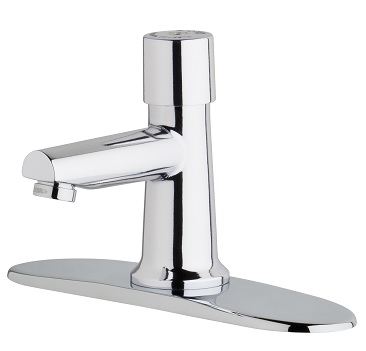 Chicago Faucets 3500-8E39VPABCP Single Supply Metering Sink Faucet, 8" Fixed Centers, 0.35 GPM Vandal Proof Econo-Flo Non-Aerating Outlet, 4" Integral Spout