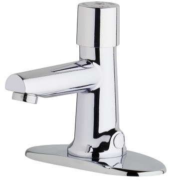 Chicago Faucets 3501-4E2805ABCP Hot and Cold Water Metering Mixing Sink Faucet, Dual Supply, 4" Integral Spout, 0.5 GPM Econo-Flo Non-Aerating Spray, Concealed Internal Temperature Control Mixer with Hot Water Adjustment Limit Stop