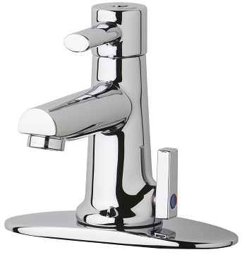 Chicago Faucets 3512-4E39VPAB Hot and Cold Water Mixing Sink Faucet, 4" Fixed Centers, 0.35 GPM Econo-Flo Non-Aerating Outlet, Includes 4" Cover Plate Kit, User Adjustable Temperature Control Mixer