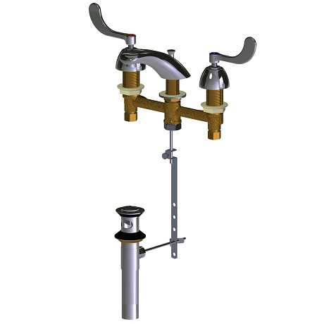 Chicago Faucets 404-317POABCP Concealed Hot and Cold Water Sink Faucet with Pop-up Waste, 8" Fixed Centers, 2.2 GPM Softflo Aerator, 4" Wristblade Handle