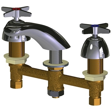 Chicago Faucets 404-633XKABCP Concealed Hot and Cold Water Sink Faucet, 8" Fixed Centers, 2.2 GPM Softflo Aerator, Ceramic Cartridge, 3" Cross Handle