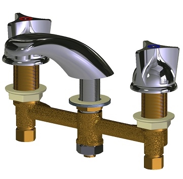 Chicago Faucets 404-950ABCP Concealed Hot and Cold Water Sink Faucet, 8" Fixed Centers, 2.2 GPM Softflo Aerator, 2-1/2" Three Wing Canopy Handle