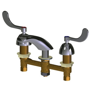 Chicago Faucets 404-E70-317XKABCP Concealed Hot and Cold Water Sink Faucet, 8" Fixed Centers, 0.5 GPM Non-Aerating Laminar Outlet, Ceramic Cartridge, 4" Wristblade Handle