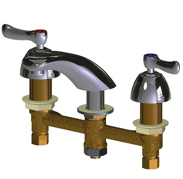 Chicago Faucets 404-E70ABCP Concealed Hot and Cold Water Sink Faucet, 8" Fixed Centers, 0.5 GPM Non-Aerating Laminar Outlet, 2-3/8" Lever Handle