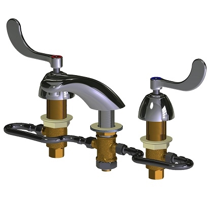 Chicago Faucets 404-HZ317ABCP Concealed Hot and Cold Water Sink Faucet, Fully Adjustable, 6" - 26", 2.2 GPM Softflo Aerator, 4" Wristblade Handle