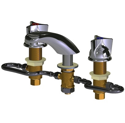 Chicago Faucets 404-HZ950ABCP Concealed Hot and Cold Water Sink Faucet, Fully Adjustable 6"-26" Centers, 2.2 GPM Softflo Aerator, 2-1/2" Three Wing Canopy Handle