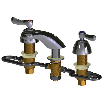 Chicago Faucets 404-HZABCP Concealed Hot and Cold Water Sink Faucet, Fully Adjustable 6" - 26" Centers, 2.2 GPM Softflo Aerator, 2-3/8" Lever Handle