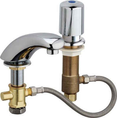 Chicago Faucets 404-HZCW765ABCP Concealed Cold Water Metering Sink Faucet, Fully Adjustable 3" - 13" Centers, 2.2 GPM Softflo Aerator, 2" Push Handle
