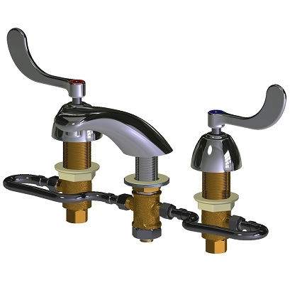 Chicago Faucets 404-HZE70-317ABCP Concealed Hot and Cold Water Sink Faucet, Fully Adjustable 6"-26" Centers, 0.5 GPM Laminar Flow Non-Aerating Outlet, 4" Wristblade Handle