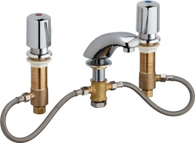 Chicago Faucets 404-HZV765E39ABCP Concealed Hot and Cold Water Metering Sink Faucet, Fully Adjustable, 6" - 26", 0.35 GPM Econo-Flo Non-Aerating Outlet, 2" Push Handle