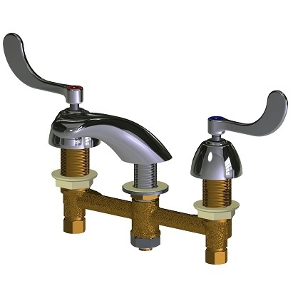Chicago Faucets 404-V317E66ABCP Concealed Hot and Cold Water Sink Faucet, 8" Fixed Centers, 0.5 GPM Vandal Proof Laminar Flow Non-Aerating Outlet, 4" Wristblade Handle