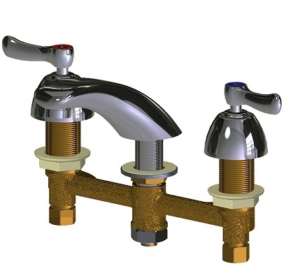 Chicago Faucets 404-VABCP Concealed Hot and Cold Water Sink Faucet, 8" Fixed Centers, 2.2 GPM Vandal Proof Softflo Aerator, 2-3/8" Lever Handle