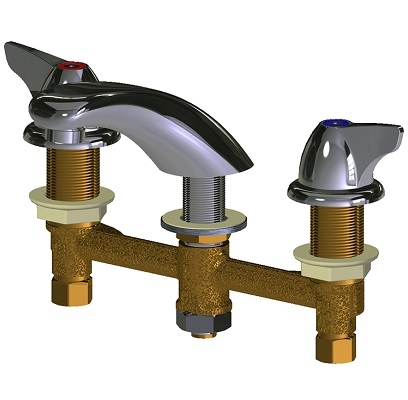 Chicago Faucets 404-VE2805-1000AB Concealed Hot and Cold Water Sink Faucet, 8" Fixed Centers, 0.5 GPM Vandal Proof Econo-Flo Non-Aerating Spray, 2" Canopy Single Wing Handle