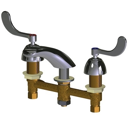 Chicago Faucets 404-VE2805-317ABCP Concealed Hot and Cold Water Sink Faucet, 8" Fixed Centers, 0.5 GPM Econo-Flo Non-Aerating Spray, 4" Wristblade Handle