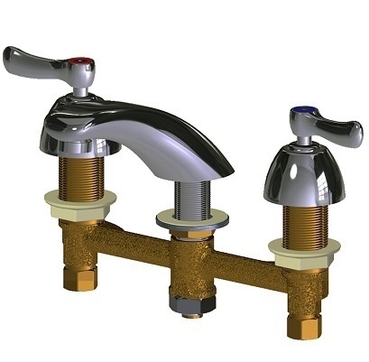 Chicago Faucets 404-VE66ABCP Concealed Hot and Cold Water Sink Faucet, 8" Fixed Centers, 0.5 GPM Vandal Proof Laminar Non-Aerating Outlet, 2-3/8" Lever Handle