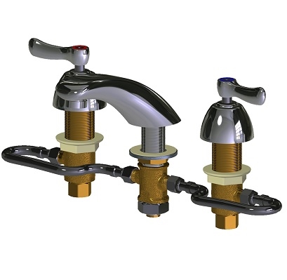 Chicago Faucets 404-VHZABCP Concealed Hot and Cold Water Sink Faucet, Fully Adjustable 6" - 26" Centers, 2.2 GPM Vandal Proof Softflo Aerator, 2-3/8" Lever Handle