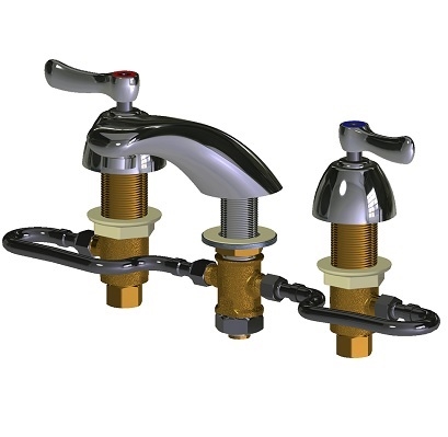 Chicago Faucets 404-VHZE64ABCP Concealed Hot and Cold Water Sink Faucet, Fully Adjustable 6" - 26" Centers, 1.0 GPM Vandal Proof Laminar Flow Non-Aerating Outlet, 2-3/8" Lever Handle