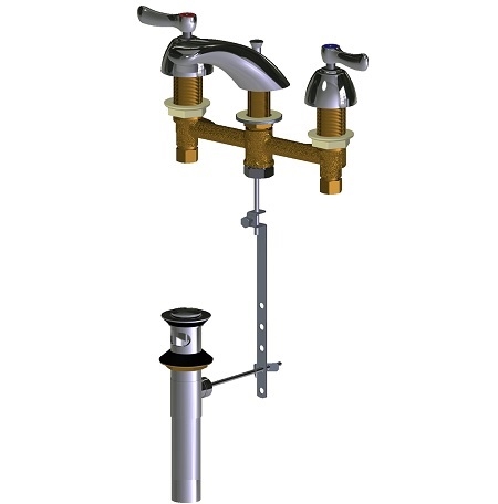 Chicago Faucets 404-XKPOABCP Concealed Hot and Cold Water Sink Faucet with Pop-up Waste, 8" Fixed Centers, 2.2 GPM Softflo Aerator, Ceramic Cartridge, 2-3/8" Lever Handle