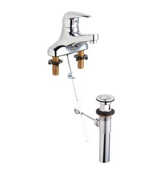 Chicago Faucets 420-POABCP Single Lever Hot and Cold Water Mixing Sink Faucet with Pop-up Waste, 4" Fixed Centers, 1.5 GPM Laminar Flow Non-Aerating Outlet