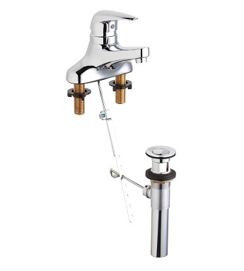 Chicago Faucets 420-POMPABCP Single Lever Hot and Cold Water Mixing Sink Faucet with Pop-up Waste, 4" Fixed Centers, 1.5 GPM Laminar Flow Non-Aerating Outlet, Qty Pack only (6/pack)