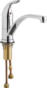 Chicago Faucets 430-ABCP Single Lever Hot and Cold Water Mixing Sink Faucet, Single Hole, 1.5 GPM Laminar Flow Non-Aerating Outlet, 9-1/2" Integral Spout, User Adjustable Temperature Control Mixer
