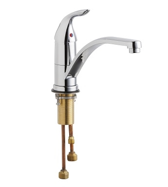 Chicago Faucets 430-MPABCP Single Lever Hot and Cold Water Mixing Sink Faucet, Single Hole, 1.5 GPM Laminar Flow Non-Aerating Outlet, 9-1/2" Integral Spout, User Adjustable Temperature Control Mixer, Qty Pack only (6/pack)