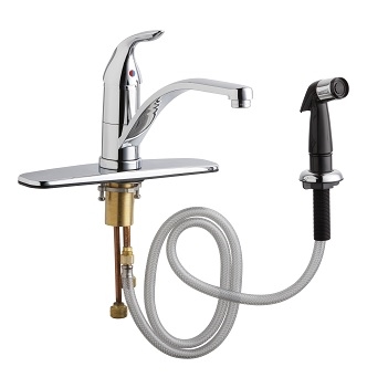 Chicago Faucets 432-MPABCP Single Lever Hot and Cold Water Mixing Sink Faucet with Side Spray, 8" Fixed Centers, 1.5 GPM Laminar Flow Non-Aerating Outlet, 9-1/2" Integral Spout, User Adjustable Temperature Control Mixer, Qty Pack only (6/pack)