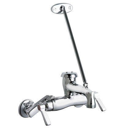 Chicago Faucets 445-897SRCXKCP Hot and Cold Water Sink Faucet, 3-3/8" Body with Adjustable Arms, 5-3/4" Vacuum Breaker Spout, 2-3/8" Lever Handle