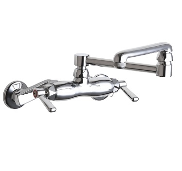 Chicago Faucets 445-DJ13E1ABCP Hot and Cold Water Sink Faucet, 3-3/8" Body with Adjustable Arms, 13" Double Jointed Spout, Full Flow Quixtop Outlet, 2-3/8" Lever Handle