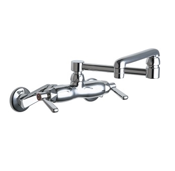 Chicago Faucets 445-DJ13E35ABCP Hot and Cold Water Sink Faucet, 3-3/8" Body with Adjustable Arms, 13" Double Jointed Spout, 1.5 GPM Softflo Aerator, 2-3/8" Lever Handle