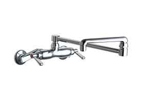 Chicago Faucets 445-DJ18ABCP Hot and Cold Water Sink Faucet, 3-3/8" Body with Adjustable Arms, 18" Double Jointed Spout, 2.2 GPM Softflo Aerator, 2-3/8" Lever Handle