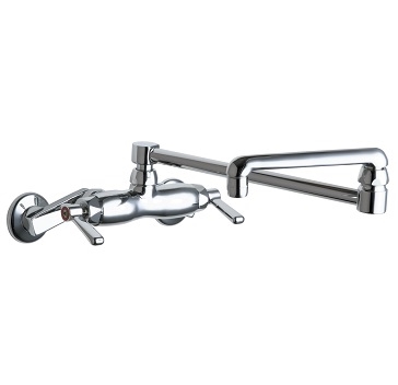 Chicago Faucets 445-DJ18E35ABCP Hot and Cold Water Sink Faucet, 3-3/8" Body with Adjustable Arms, 18" Double Jointed Spout, 1.5 GPM Softflo Aerator, 2-3/8" Lever Handle