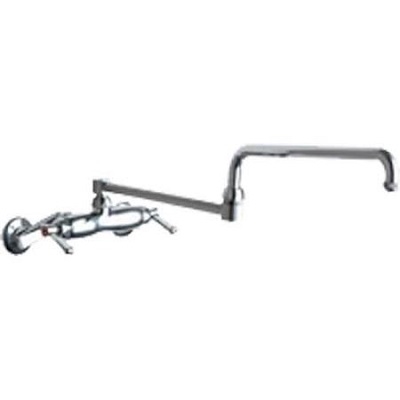 Chicago Faucets 445-DJ24ABCP Hot and Cold Water Sink Faucet, 3-3/8" Body, Adjustable Arms 3" - 8-3/8", 24" Double Jointed Spout, Full Flow Quixtop Outlet, 2-3/8" Lever Handle