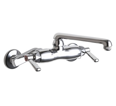 Chicago Faucets 445-E1ABCP Hot and Cold Water Sink Faucet, 3-3/8" Body with Adjustable Arms, 6" S-Type Spout, Full Flow Quixtop Outlet, Lever Handle
