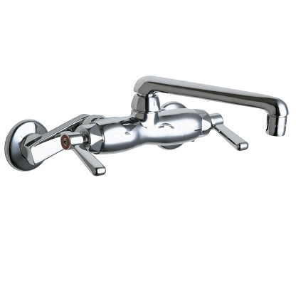 Chicago Faucets 445-E35XKABCP Hot and Cold Water Sink Faucet, 3-3/8" Body, Adjustable Arms 3" - 8-3/8", 6" S Type Swing Spout, 1.5 GPM Softflo Aerator, Ceramic Operating Cartridge, 2-3/8" Lever Handle