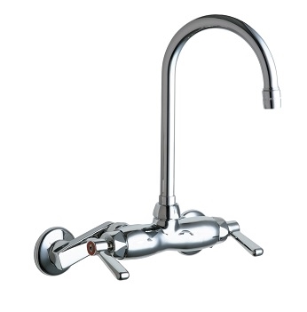 Chicago Faucets 445-GN2AE3ABCP Hot and Cold Water Sink Faucet, 3-3/8" Body with Adjustable Arms, 5-1/4" Gooseneck Spout, 2.2 GPM Softflo Aerator, Lever Handle