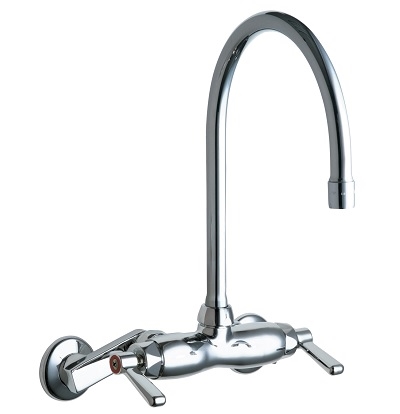 Chicago Faucets 445-GN8AE35RABCP Hot and Cold Water Sink Faucet, 3-3/8" Body, Adjustable Arms 3" - 8-3/8", 8" Gooseneck Spout, 1.5 GPM Softflo Aerator, Integral Shut-off Stop, 2-3/8" Lever Handle