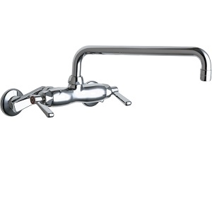 Chicago Faucets 445-L12ABCP Hot and Cold Water Sink Faucet, 3-3/8" Body with Adjustable Arms, 12" L-Type Spout, 2.2 GPM Softflo Aerator, Lever Handle