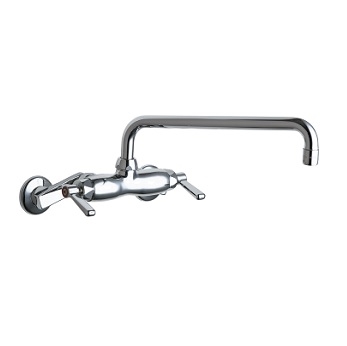 Chicago Faucets 445-L12RABCP Hot and Cold Water Sink Faucet, 3-3/8" Body with Adjustable Arms, 12" L-Type Spout, 2.2 GPM Softflo Aerator, Integral Shut-off Stop, Lever Handle