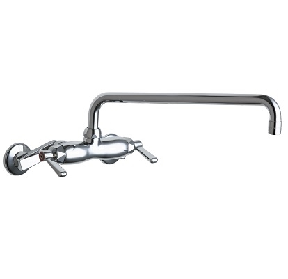 Chicago Faucets 445-L15ABCP Hot and Cold Water Sink Faucet, 3-3/8" Body, Adjustable Arms 3" - 8-3/8", 14" L-Type Spout, 2.2 GPM Softflo Aerator, 2-3/8" Lever Handle